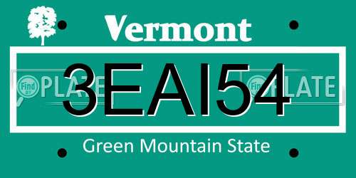 3EAI54 Vermont License Plate