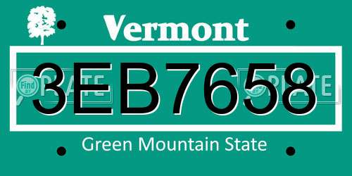 3EB7658 Vermont License Plate