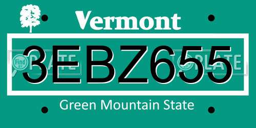 3EBZ655 Vermont License Plate