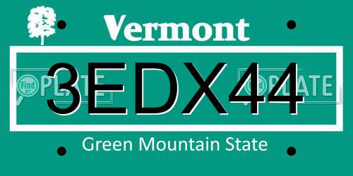 3EDX44 Vermont License Plate