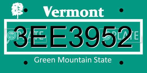 3EE3952 Vermont License Plate
