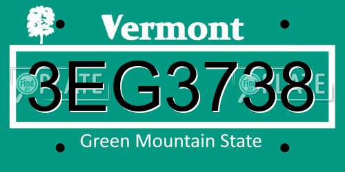 3EG3738 Vermont License Plate