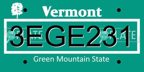 3EGE231 Vermont License Plate