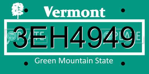3EH4949 Vermont License Plate