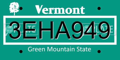 3EHA949 Vermont License Plate