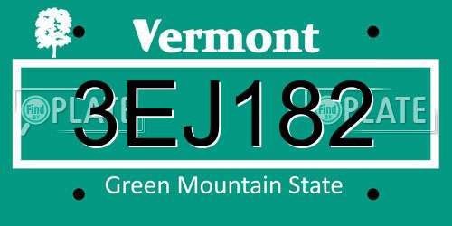 3EJ182 Vermont License Plate