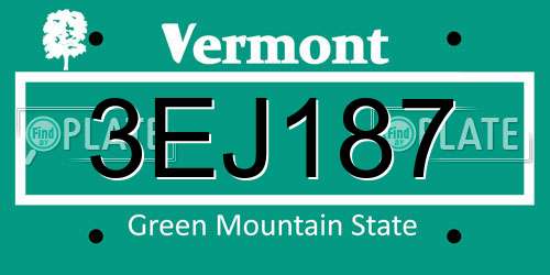 3EJ187 Vermont License Plate