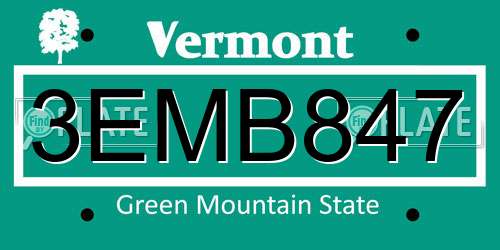 3EMB847 Vermont License Plate