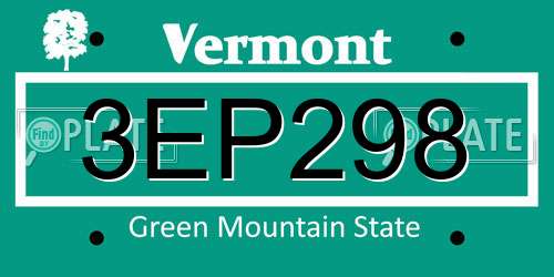 3EP298 Vermont License Plate