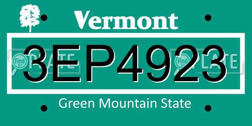 3EP4923 Vermont License Plate