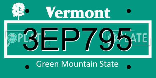 3EP795 Vermont License Plate