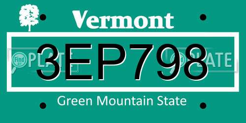 3EP798 Vermont License Plate
