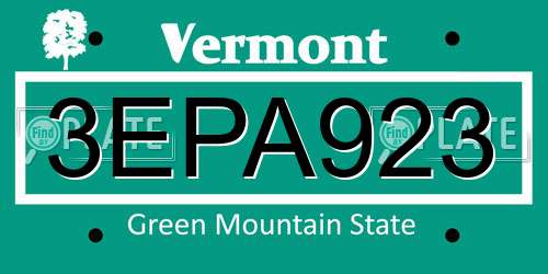 3EPA923 Vermont License Plate