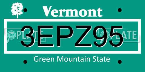 3EPZ95 Vermont License Plate