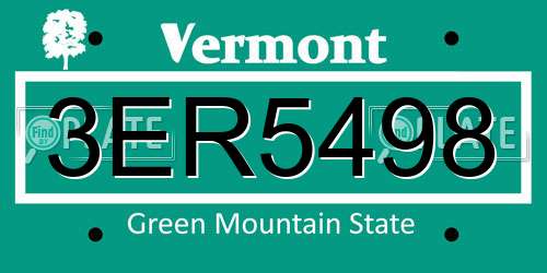 3ER5498 Vermont License Plate