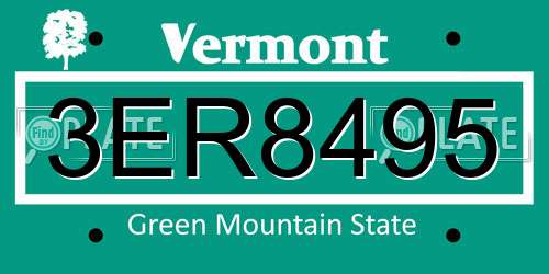 3ER8495 Vermont License Plate