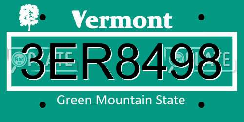 3ER8498 Vermont License Plate