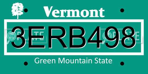 3ERB498 Vermont License Plate