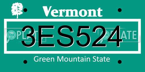 3ES524 Vermont License Plate
