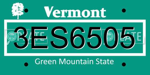 3ES6505 Vermont License Plate