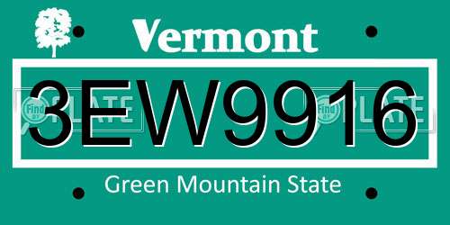 3EW9916 Vermont License Plate