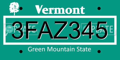 3FAZ345 Vermont License Plate