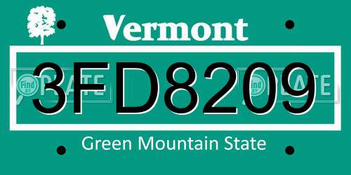 3FD8209 Vermont License Plate