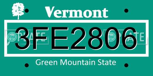 3FE2806 Vermont License Plate