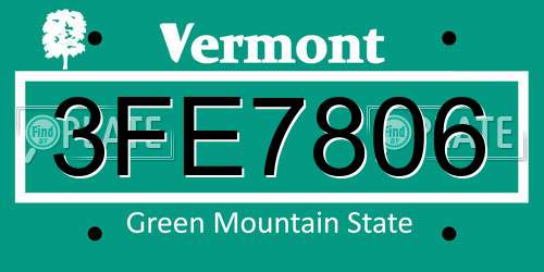 3FE7806 Vermont License Plate