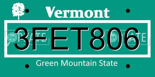 3FET806 Vermont License Plate