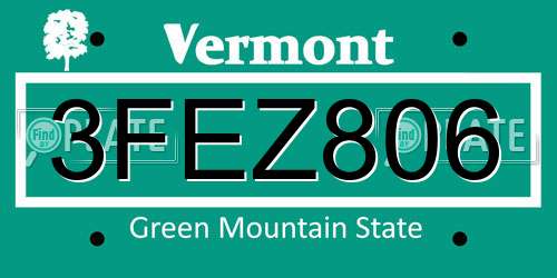 3FEZ806 Vermont License Plate