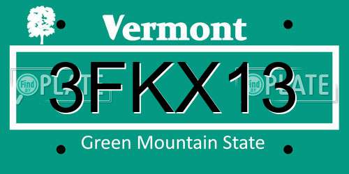 3FKX13 Vermont License Plate