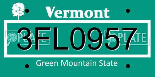 3FL0957 Vermont License Plate