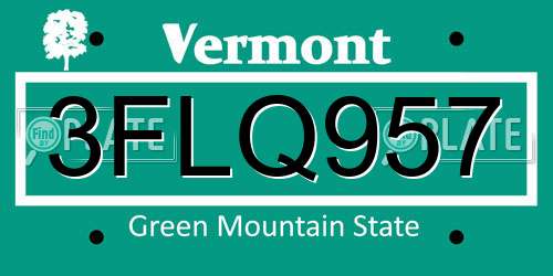 3FLQ957 Vermont License Plate