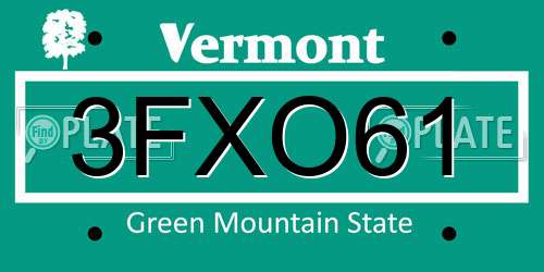 3FXO61 Vermont License Plate