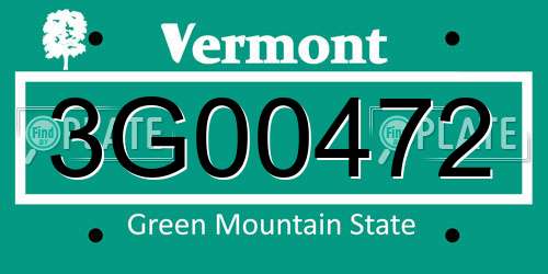 3G00472 Vermont License Plate