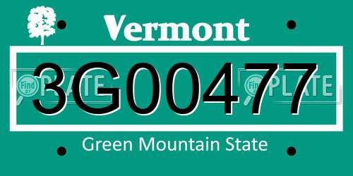 3G00477 Vermont License Plate