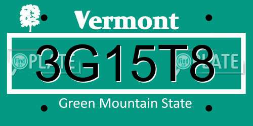 3G15T8 Vermont License Plate