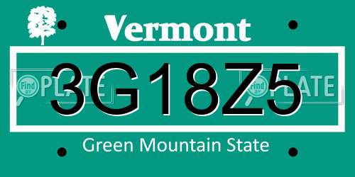 3G18Z5 Vermont License Plate