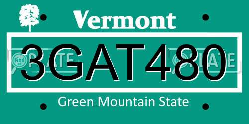 3GAT480 Vermont License Plate