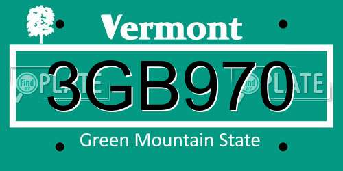 3GB970 Vermont License Plate