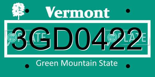 3GD0422 Vermont License Plate