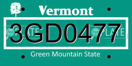 3GD0477 Vermont License Plate