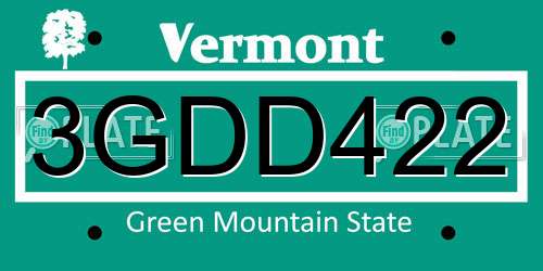 3GDD422 Vermont License Plate