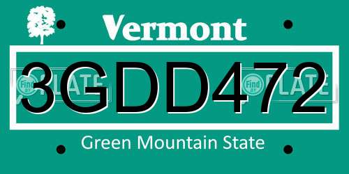 3GDD472 Vermont License Plate