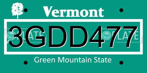 3GDD477 Vermont License Plate