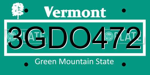 3GDO472 Vermont License Plate