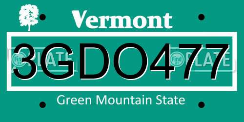 3GDO477 Vermont License Plate
