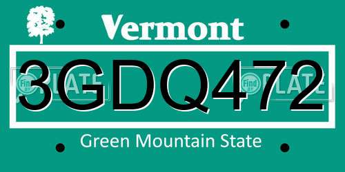 3GDQ472 Vermont License Plate