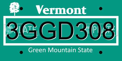 3GGD308 Vermont License Plate